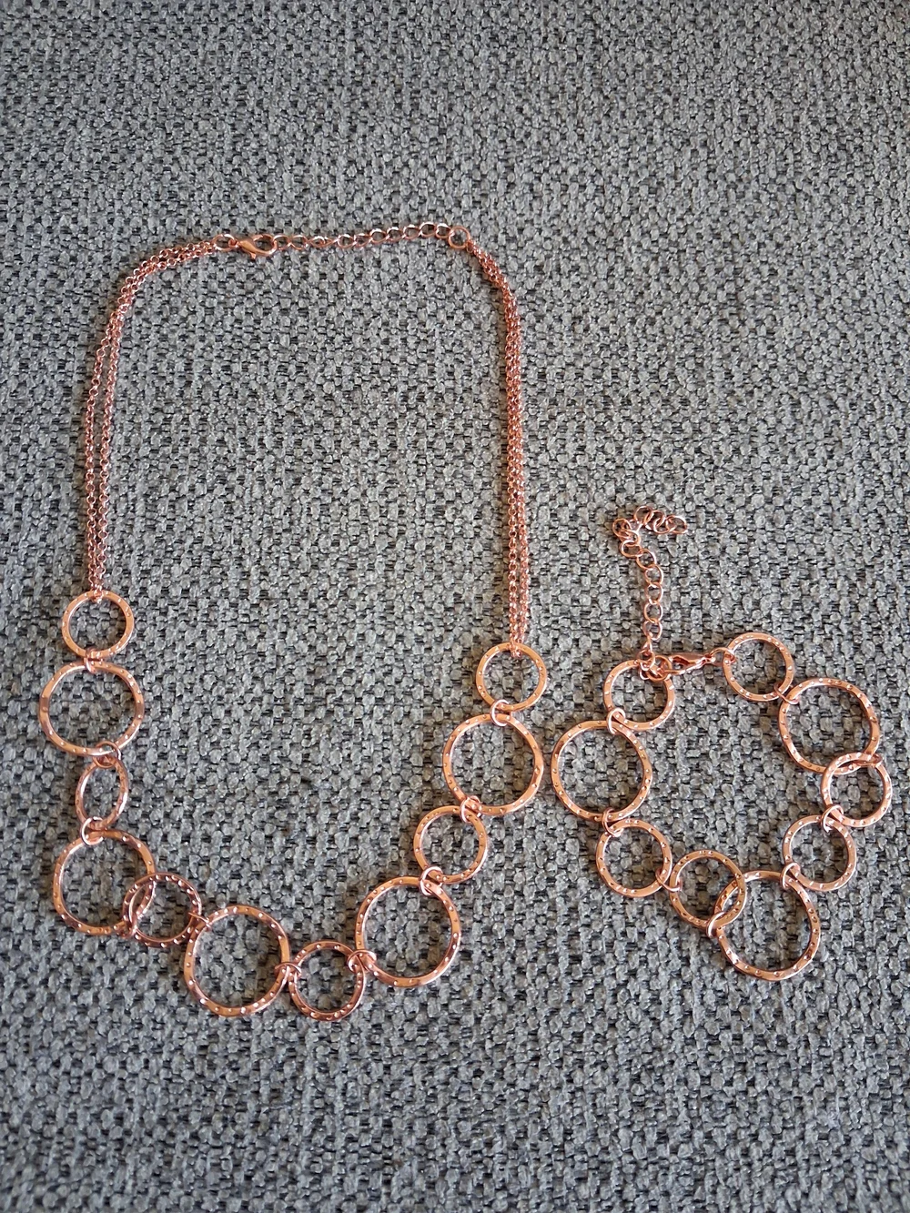 Rose Gold Circle Link Necklace and Bracelet Set